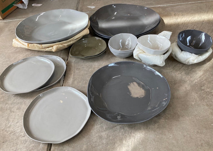 Stoneware Plates and Bowls - Lot of 17 - Molecule Design-Online 