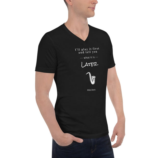 Later - Unisex Short Sleeve V-Neck T-Shirt / Blk - Molecule Design-Online 