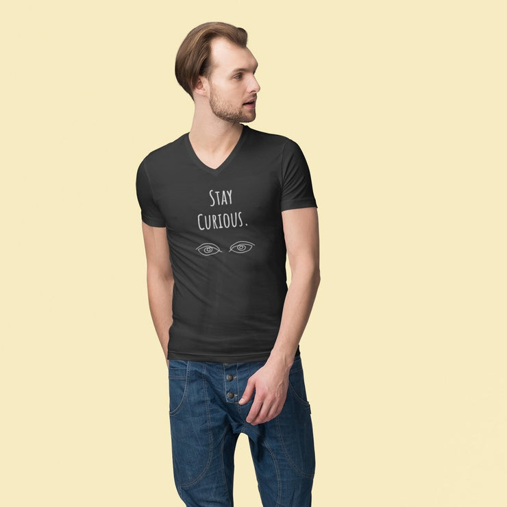 Curious - Unisex Short Sleeve V-Neck T-Shirt / Blk - Molecule Design-Online 