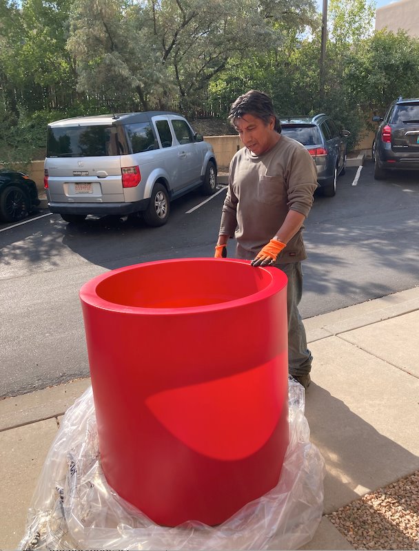giant red plastic planter Cylinder Planter 80x80